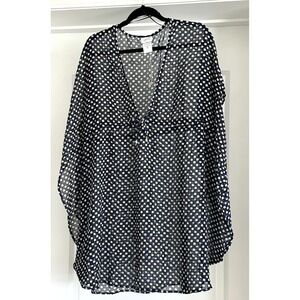 Jaclyn Smith Size Medium Women's Swim Coverup Black, Blue and White Print Sheer